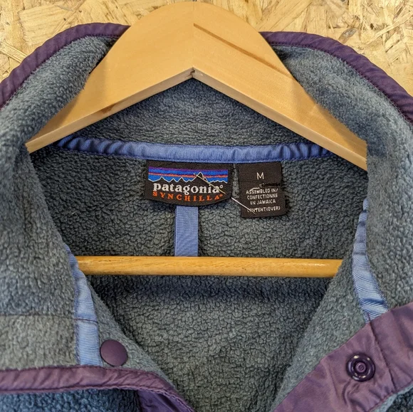 Patagonia Grey Purple Synchilla Snap-T Fleece Pocket Pullover Y2K Men's Medium - Picture 4 of 7